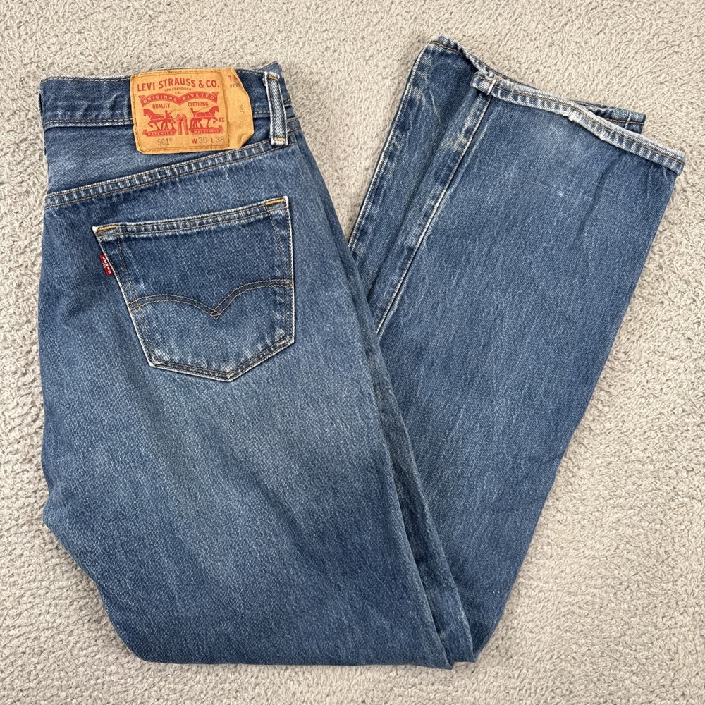 Levis 501 Jeans Mens 36x38 (fit 34x32) Blue Denim Pant Dark Wash Workwear